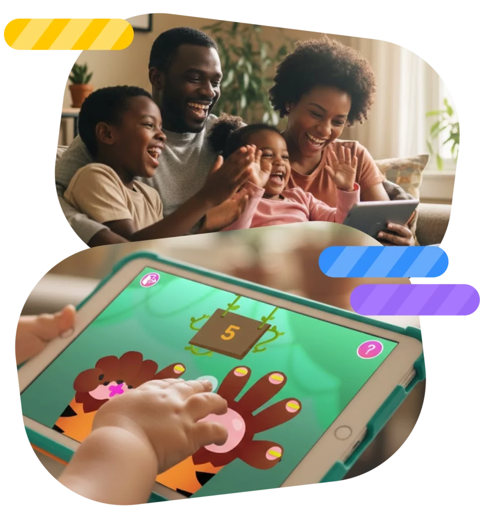 Family playing Smart Tales together, promoting positive screen time.